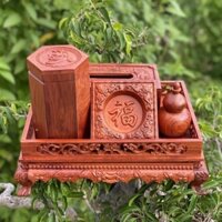 Bộ đồ dùng làm từ gỗ hương gồm khay chân quỳ, hộp đựng trà, hộp đựng giấu ăn, lọ đựng tăm, gạt tàn . Trung thu, Tết, Lễ