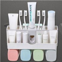 Bộ đồ dùng nhà tắm dính tường bằng miếng dán silicon siêu chắc kiêm nhả kem đánh răng tự động (Tặng kèm cốc lúa mạch)