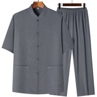 Bộ đồ Đường ngắn tay dành cho  trung niên và người già, set nam đẹp cho ông cho bố vải đũi Hàn mềm mại thoáng mát