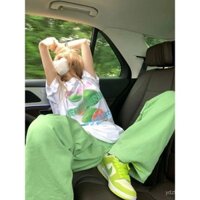 Bộ đồ giản dị cỡ lớn Bộ đồ xuân hè Hàn Bộ đồ mỏng che thịt Bộ đồ/Bộ đồ một mảnh phong cách Hồng Kông Áo thun ngắn tay rộng rãi Nhật Bản và Hàn quần ống thẳng kết hợp tất cả các bộ đồ hai mảnh ins