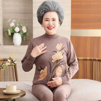 Bộ đồ giữ nhiệt mùa đông cho mẹ - Áo quần dài tay lót nỉ dày, ấm áp, dành cho trung niên, thời trang, quảng châu