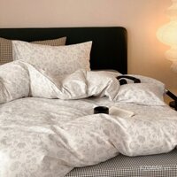 Bộ đồ giường hoạt hình gấu 1.5, ga trải giường, vỏ chăn, bộ bốn món cho sinh viên, bộ ba món cotton nguyên chất, phong cách Ins dễ thương, toàn bộ cotton WEOP