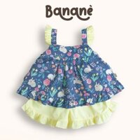 Bộ đồ hai dây bé gái Bananè Kids set quần áo hoa nhí vải thô cotton siêu mềm mát - B10V