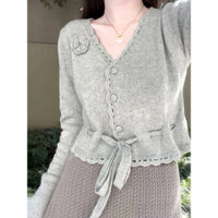 Bộ Đồ Hai Mảnh Áo Len Cổ Lọ Dệt Kim Cardigan, Áo Sơ Mi Cao Cấp Phối Bên Ngoài, Bộ Đồ Nữ