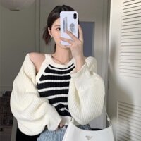 Bộ Đồ Hai Mảnh Áo Len Ngắn Khăn Choàng Áo Khoác Nữ Đầu Mùa Xuân Sang Trọng Dệt Kim