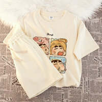 Bộ đồ hai mảnh áo thun ngắn tay Bộ đồ mùa hè phong cách mới Crayon Shin-chan