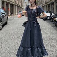 Bộ Dồ Hai Mảnh Gồm Áo Ngắn Tay Phối Với Chân Váy Dài Xòe Phối Ren Siêu Xinh Cho Nữ