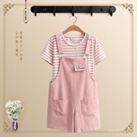 Bộ đồ hai mảnh mùa hè cho nữ sinh, quần short phong cách đại học, bộ tay ngắn cho học sinh trung học cơ sở và trung học phổ thông, mát mẻ, thoáng khí, nhanh khô, quần treo phong cách Nhật Bản, quần ống rộng