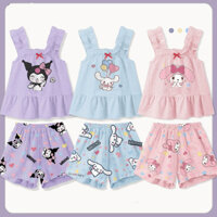 Bộ đồ hai mảnh mùa hè mới cho bé gái, áo vest có nơ và quần short, đồ mặc trong nhà cho bé gái