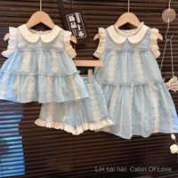 Bộ đồ hai mảnh váy ngắn ren cho bé gái mới 2024