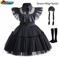 Bộ Đồ Hóa Trang Halloween Addams Màu Đen Dành Cho Bé Gái 1-6 Tuổi 2023