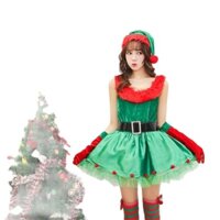 Bộ Đồ Hóa Trang Ông Già Noel Màu Xanh Lá Cây Gợi Cảm Kèm Nón Và Găng Tay Cho Gia Đình Tiệc Giáng Sinh Năm Mới