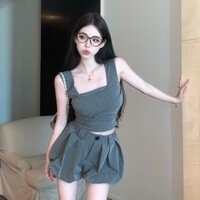 Bộ Đồ Hot Girl Dáng Người Nhỏ, Áo Hai Dây Chấm Bi Thiết Kế Mùa Hè Cho Nữ, Quần Short Nụ Hoa Thon Gọn, Bộ Hai Chiếc