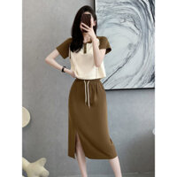 Bộ đồ kích thước cực lớn dành cho nữ Mùa hè Giảm tuổi thon gọn hơn Nhìn chiên phố thời trang giản dị Phong cách Chanel Váy ngắn tay Bộ đồ hai mảnh FIH7