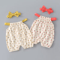 Bộ đồ liền thân bé gái + Băng đô Bộ áo liền quần không tay mùa hè Bộ áo liền quần bé gái + Băng đô Quần áo sơ sinh 0-2 tuổi