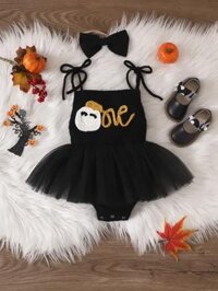 Bộ Đồ Liền Thân Bé Thêu Chữ 'one' 6m-18m Có Dây Đeo Váy Lưới - Áo Liền Quần Trẻ Sơ Sinh Mùa Thu/đông Cho Bé Gái Không Tay Cổ Vuông Dễ Thương
