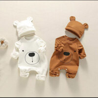 Bộ đồ liền thân Bodysuit dài tay kèm mũ vải cotton cho bé trai bé gái