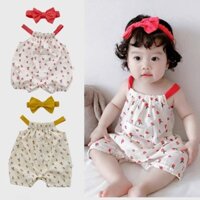 Bộ đồ liền thân cho bé + Băng đô Bộ áo liền quần không tay mùa hè Bộ áo liền quần bé gái + Băng đô Quần áo sơ sinh 0-2 tuổi