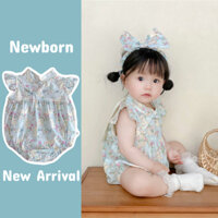 Bộ đồ liền thân cho bé gái sơ sinh Bộ áo liền quần thỏ xanh hoạt hình - Onesie ngắn tay mùa hè cho bé gái (0-24 tháng)