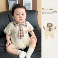 Bộ đồ liền thân ngắn tay siêu đẹp trai mới 0-24 tháng tuổi Sơ sinh mỏng thời trang đại học Áo liền quần phong cách Hàn Quốc