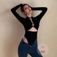 Bộ đồ liền thân nữ DRE-Nữ, Áo liền quần dài tay rỗng màu trơn có vòng kim loại