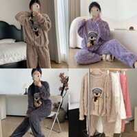 Bộ Đồ Lông Hình Gấu Vặn Thừng FreeSize, Bộ Bông Nỉ Lông Giữ Nhiệt Siêu Ấm Bo Gấu BN033