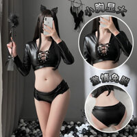 Bộ đồ lót gợi cảm bó sát màu đen gợi cảm Bộ váy ngủ rỗng gợi cảm [Không có mũ]