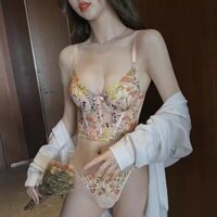 Bộ Đồ Lót Liền Thân Mềm Mại Thoải Mái Thoáng Khí Có Dây Đeo Vai Thêu Hoa Dành Cho Nữ