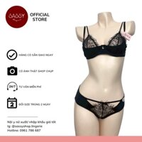 Bộ đồ lót nữ áo ngực 2 lớp đen ren có gọng không mút kèm quần cut-out thun lạnh phối ren đen cho nữ SUZANNE VEGA