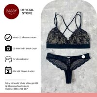 Bộ đồ lót nữ đen ren áo bralette dây chéo lót nude kèm quần lọt khe ren cánh tiên xịn xò gợi cảm cho nữ