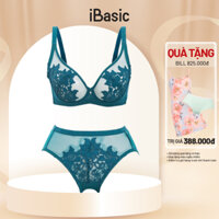 Bộ đồ lót nữ iBasic áo ngực có gọng không mút ren lưới thêu hoa cup 3/4 T-shirt BRAW166 và PANW166