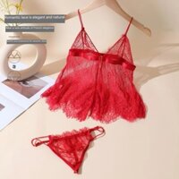 Bộ Đồ Lót Nữ Lưới Ren Cổ Chữ V Bán Sheer Babydoll & Thông Đồ Lót 2 Bộ Ren Áo Ngực Lưới Nhẹ Gợi Cảm Bộ Đồ Lót Nữ Không Dây Quần Lót Áo Ngực Nữ Quần Lót