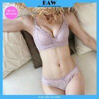 Bộ Đồ Lót Nữ Phối Ren, Áo Ngực Đệm Dày Nâng Ngực Tạo Khe Siêu Quyến Rũ Thương Hiêu Baw mã AN35 - Tím - size 34
