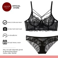 Bộ đồ lót nữ ren áo ngực corset đan dây chéo có gọng không mút kèm quần lưới ren 2 lớp cao cấp cho nữ ANUO ANGGEE