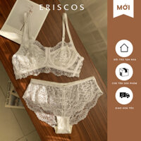 Bộ đồ lót ren nữ gợi cảm áo ngực có gọng quần lót tam giác màu trắng hoa ren sang trọng Eriscos