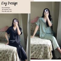 Bộ đồ lụa nữ mềm mát, set đồ mặc nhà phối bèo nữ tính hàng thiết kế cao cấp Evy BN10