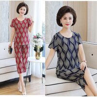 Bộ đồ lửng thun lạnh trung niên nữ cao cấp bộ đồ nữ mặc nhà - Đỏ họa tiết xoắn,3XL
