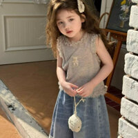 Bộ đồ mặc hè quần bò ống rộng và áo ba lỗ cho bé gái từ 9-30kg