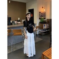 Bộ Đồ Mặc Kiểu Hàn Quốc Áo Thun Nữ Ngắn Tay In Hình Nơ Váy Chữ A Màu Trắng Mùa Hè Váy Bánh Bèo Bộ Hai Chiếc