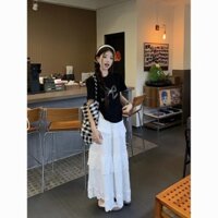 Bộ Đồ Mặc Kiểu Hàn Quốc Áo Thun Nữ Ngắn Tay In Hình Nơ Váy Chữ A Màu Trắng Mùa Hè Váy Bánh Bèo Bộ Hai Chiếc