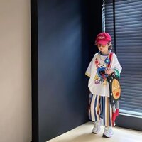 Bộ đồ mặc mùa hè cho bé trai 2025 Quần chống muỗi sọc trẻ em phong cách phương Tây Áo thun hai mảnh phong cách Hàn Quốc 2503J21
