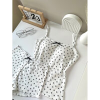 Bộ đồ mặc nhà cotton, áo hai dây có đệm mút, quần đùi mini hình hoa nhí