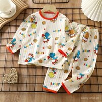 Bộ đồ mặc nhà cotton cho trẻ em 0-8 tuổi, pijama dài tay mùa hè cho bé trai