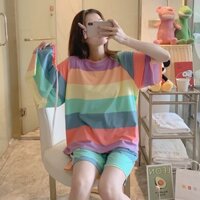 Bộ đồ mặc nhà cotton thun sữa 7 sắc cầu vồng có bigsize [BC12]