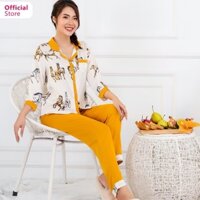 Bộ đồ mặc nhà nữ pijamas lụa SUNFLY áo tay lỡ, quần dài ST8725