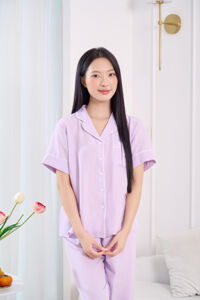 Bộ đồ mặc nhà pijama tơ đũi mềm mại tay ngắn quần dài H1261