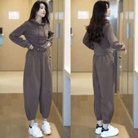 Bộ đồ mặc phong cách lười mặc thường ngày xuân thu 2024 Áo Hoodie liền mũ trẻ trung thời trang mùa thu cho nữ quần Harem trọn bộ