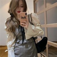 Bộ Đồ Một Chiếc Váy Hai Dây Kẻ Caro Mùa Xuân Giả Mốt Cho Nữ Sinh Bộ Đồ Áo Sơ Mi Tay Bồng Phong Cách Cung Đình