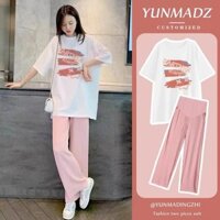 Bộ đồ mùa hè cho bà bầu Pinxin, áo và quần ống rộng, bộ hai mảnh 2024 mới thời trang, phong cách, thoải mái, giảm giá cho các cuộc khám