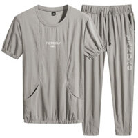 Bộ đồ mùa hè M-8xl Áo thun ngắn tay dáng rộng dành cho nam Quần dài đến mắt cá chân Bộ đồ hai mảnh